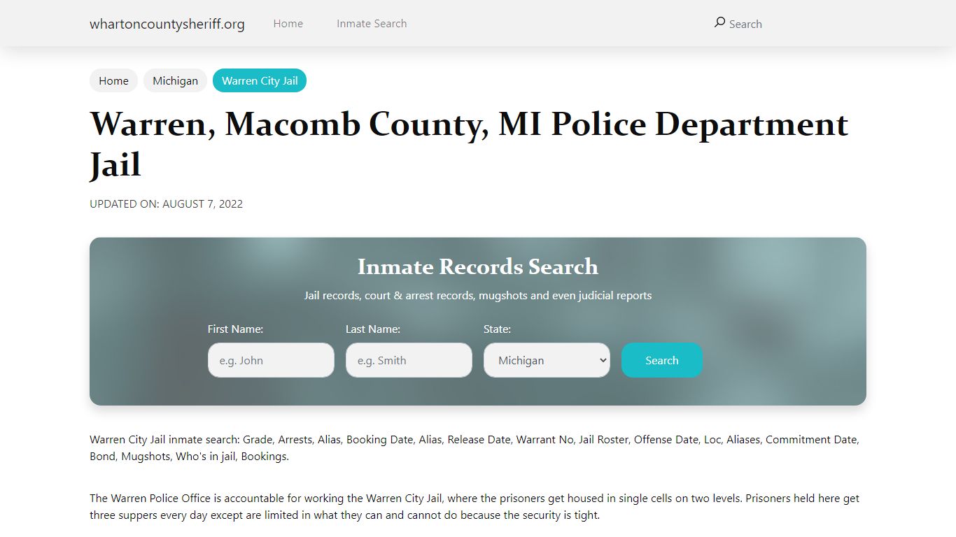 Warren, MI City Jail Inmates, Arrests